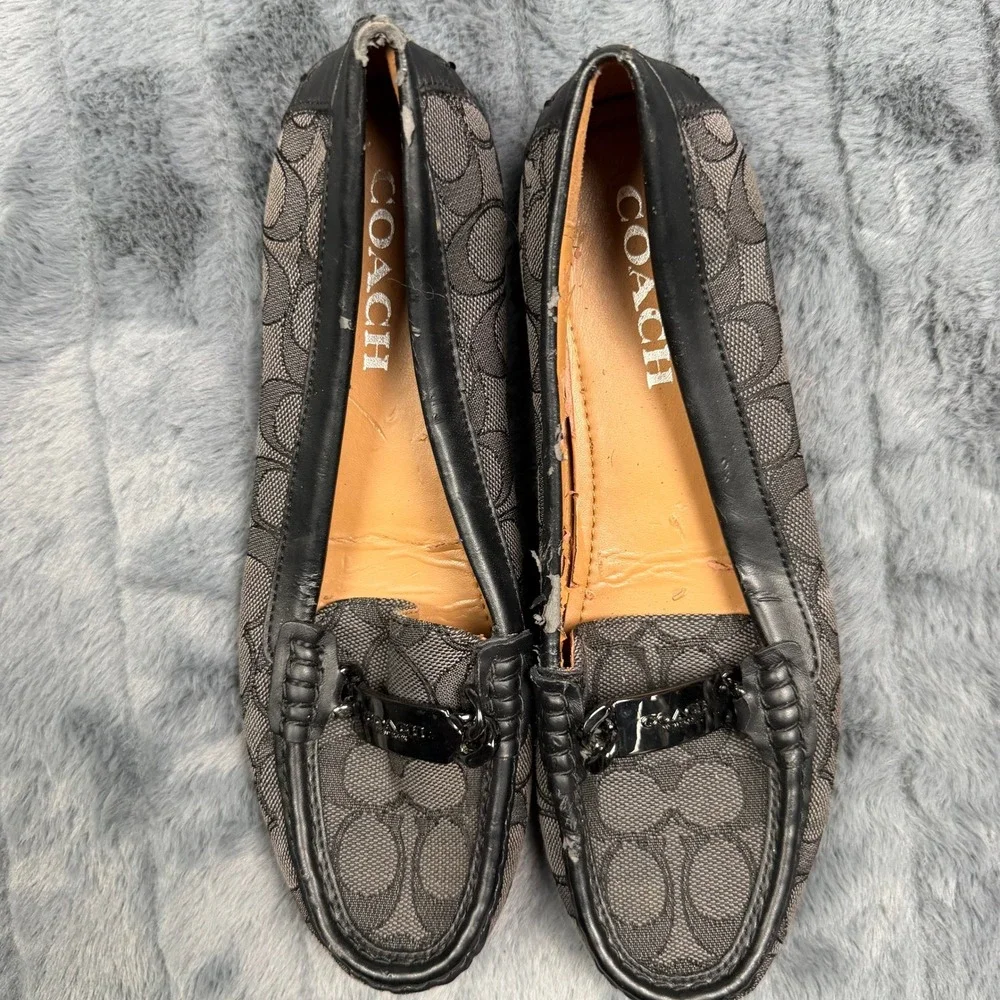 Coach Olive Loafers Womens 7.5B Black Signature Jacquard Driver Moc Toe Shoes